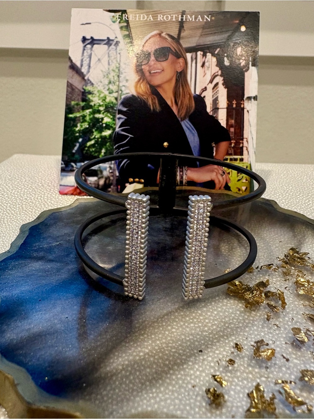 Freida Rothman Black Cuff Bracelet with pave accents